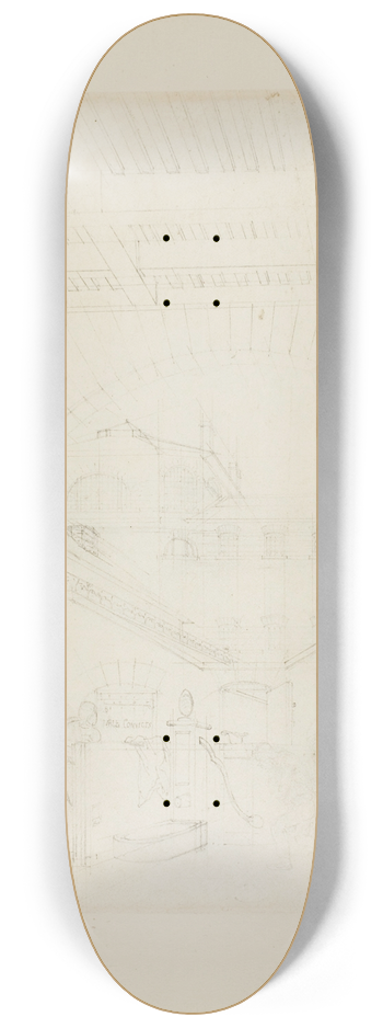Augustus Charles Pugin - Study for Water Engine, Cold-Bath, Fields Prison, from Microcosm of London 8.25 inch art skate deck
