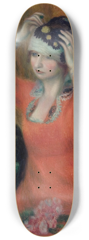 William James Glackens - Girl in Red Dress Pinning on Hat 8.25 inch art skate deck