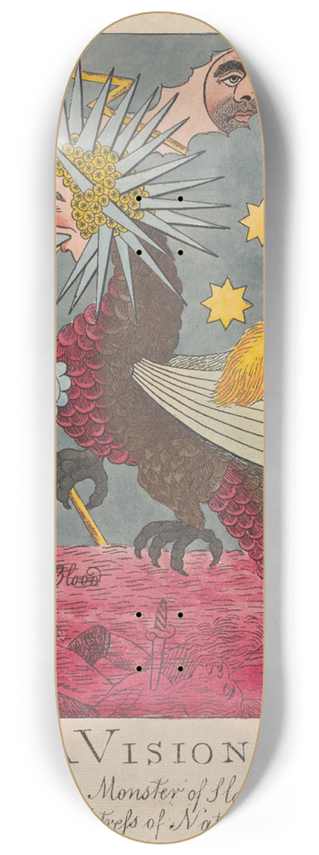William O'Keefe - A Vision, Vide, the Monster of Slaughter, The Distress of Nations; Deluge of Blodd 8.25 inch art skate deck