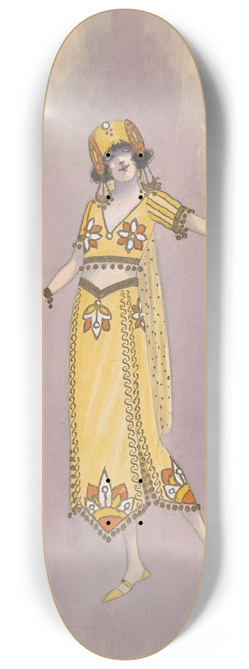 Will R. Barnes - Womans costume; Long yellow skirt, 4 8.25 inch art skate deck