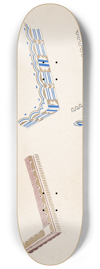 Winold Reiss - Graphic design drawings for Barricini Candy packages.] [3-D Study for 6 rectangular boxes (2 sides partially shown) 8.25 inch art skate deck