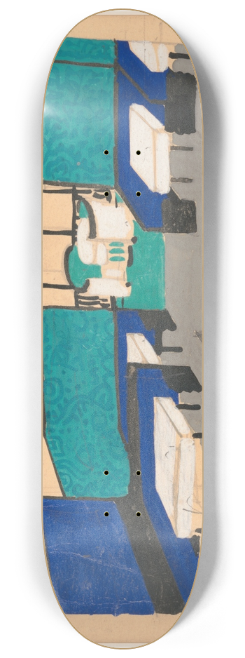 Winold Reiss - Interior perspective studies for Restaurant Crillon, 15 East 48th Street, New York, NY.] [Study for Batik Room or Main Dining Room 8.25 inch art skate deck