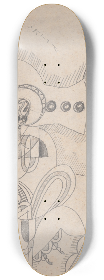 Winold Reiss - Miscellaneous interior details.] [Details, figural doodles, and notations 8.25 inch art skate deck