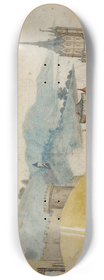 Workshop of Master LCz - View of a Walled City in a River Landscape 8.25 inch art skate deck