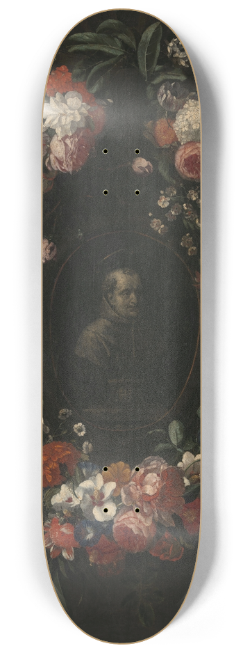 Wouter Gysaerts - Feigned, Sculpted Bust of the Blessed Hieronymus Werdanus Set in a Feigned Stone Cartouche, Decorated with a Swag and Two Bunches of Flowers 8.25 inch art skate deck