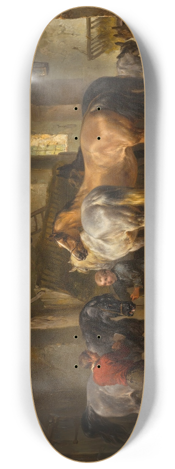 Wouterus Verschuur - Horses In A Stable 8.25 inch art skate deck
