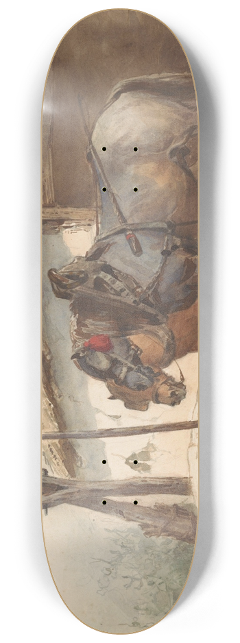 Wouterus Verschuur - Twee paarden staand voor een stal 8.25 inch art skate deck