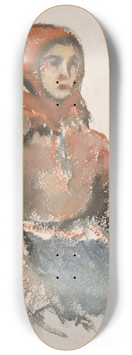 Zolo Palugyay - Seated Girl with a Red Woolen Scarf 8.25 inch art skate deck
