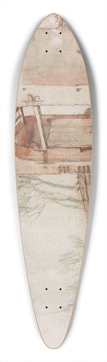 Abraham Bloemaert - Bridge and Gate (verso) 39.3 inch art pintail longboard deck