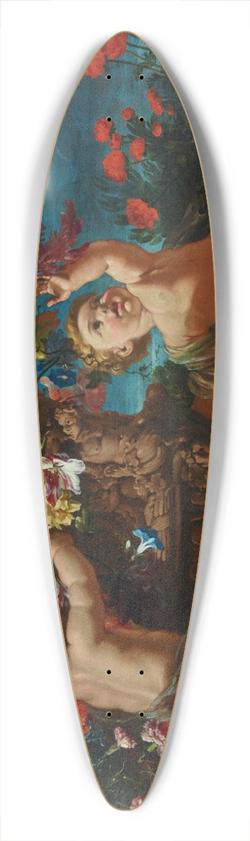 Abraham Brueghel - Vases of flowers with putti in a landscape 39.3 inch art pintail longboard deck
