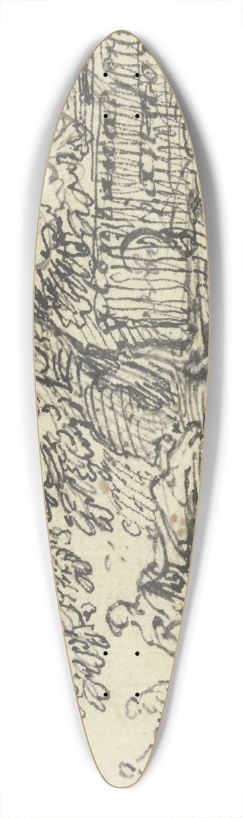 Abraham Genoels II - Rechts eine groe Baumpartie mit altem Mauerwerk, auf welchem viele Inschriften eingetragen sind, links ein Brunnen 39.3 inch art pintail longboard deck