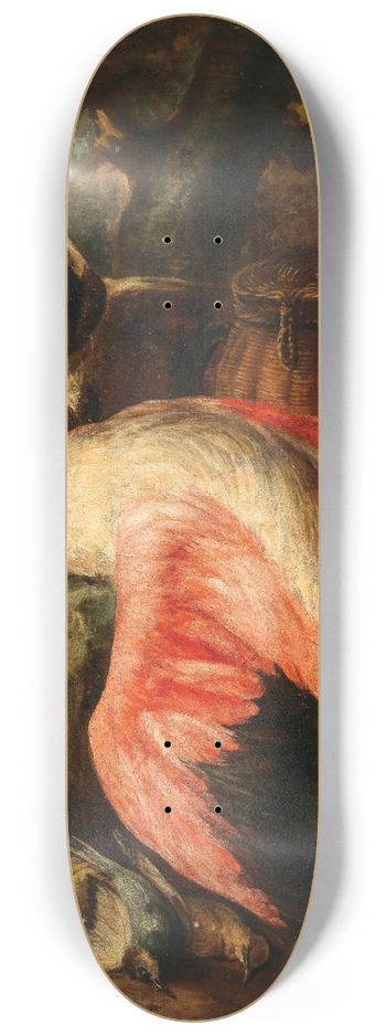 Baldassarre De Caro - Hunting dogs with a flamingo and other game in a landscape 8.25 inch art skate deck