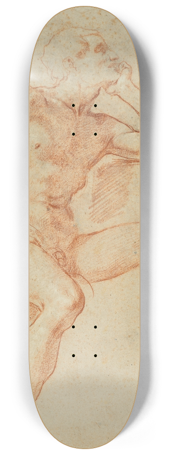 Baldassarre Franceschini - Study of a male nude, seated, resting his chin on his left hand 8.25 inch art skate deck