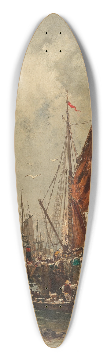 Adolf Kaufmann - A Lively Scene in the Harbour 39.3 inch art pintail longboard deck