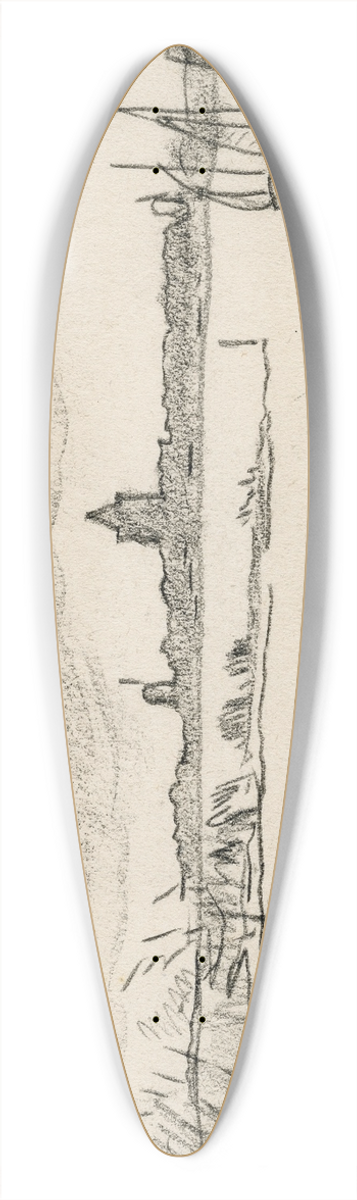 Adolf le Comte - Gezicht op dorp aan een meer 39.3 inch art pintail longboard deck