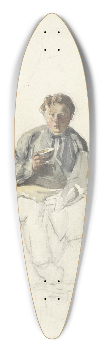 Adolf le Comte - Zittende jongen met een kopje 39.3 inch art pintail longboard deck