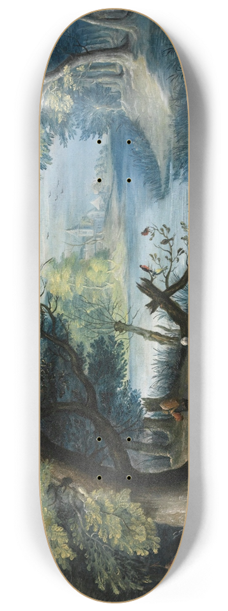 Balthasar Beschey - ARiver Landscape With Figures 8.25 inch art skate deck