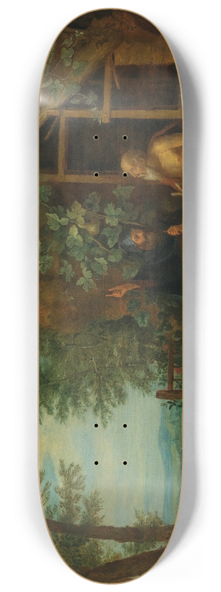 Balthasar Beschey - The hermits Paulus and Antonius in a landscape, fed by a raven 8.25 inch art skate deck