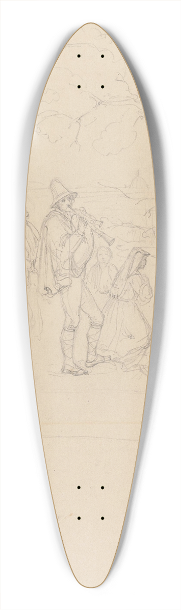 Adolph Tidemand - Figurer i landskap med hornblser i forgrunn 39.3 inch art pintail longboard deck