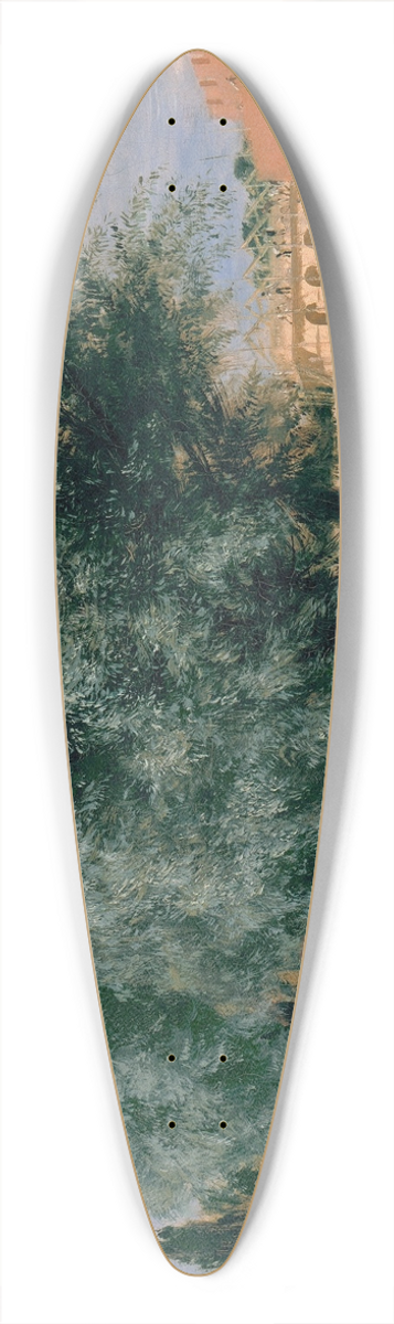 Adolph von Menzel - Building Site with Willows 39.3 inch art pintail longboard deck