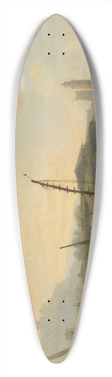 Adrien Manglard - A Mediterranean Port With Figures Resting And Fishermen Drawing In Their Nets In The Foreground, A Tower Beyond 39.3 inch art pintail longboard deck
