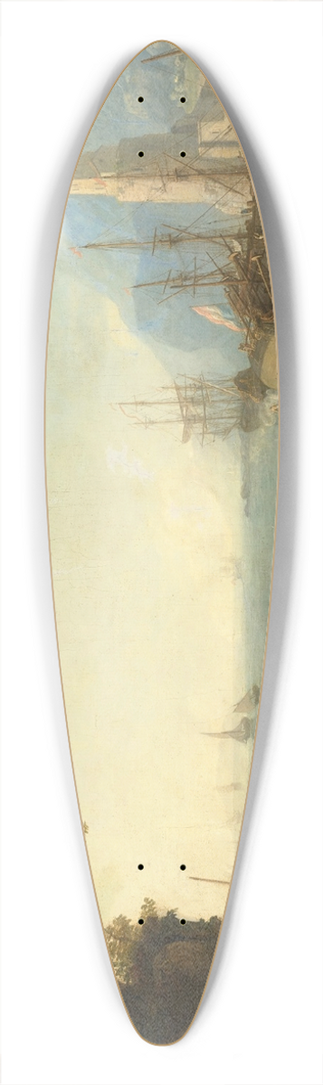 Adrien Manglard - Figures on an estuary with a ship careened in the background 39.3 inch art pintail longboard deck