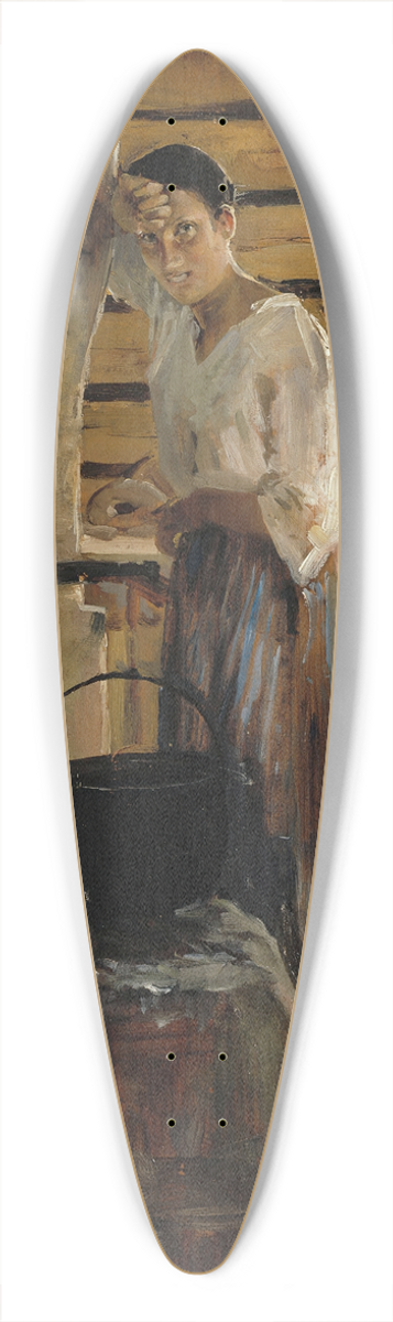 Akseli Gallen-Kallela - Woman Cooking Whitefish 39.3 inch art pintail longboard deck