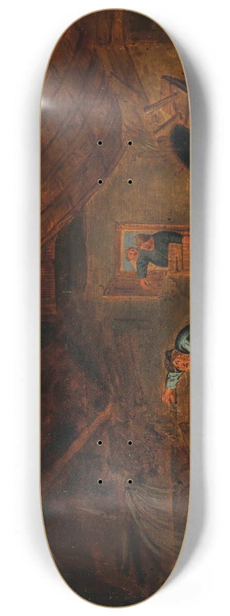 Bartholomeus Molenaer - A tavern interior with brawling peasants 8.25 inch art skate deck