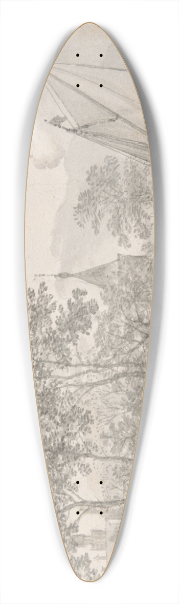 Allaert van Everdingen - Landscape with Elegant Figures by a River, with Boats to the Right and a Town Behind Trees Beyond 39.3 inch art pintail longboard deck