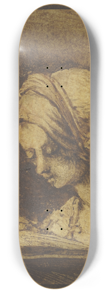 Benjamin Calau - Brustbild eines lesenden Mdchens mit Haube 8.25 inch art skate deck