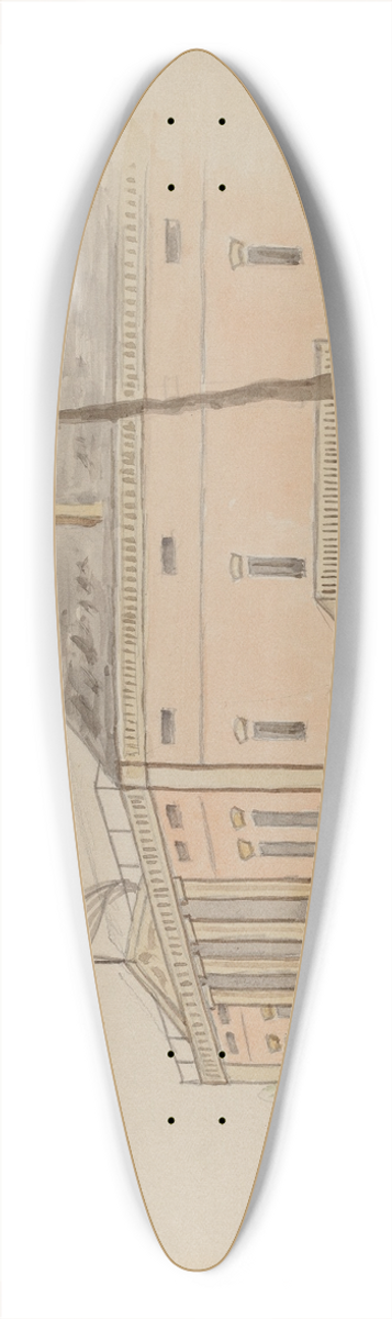American 20th Century - House with Flag 39.3 inch art pintail longboard deck