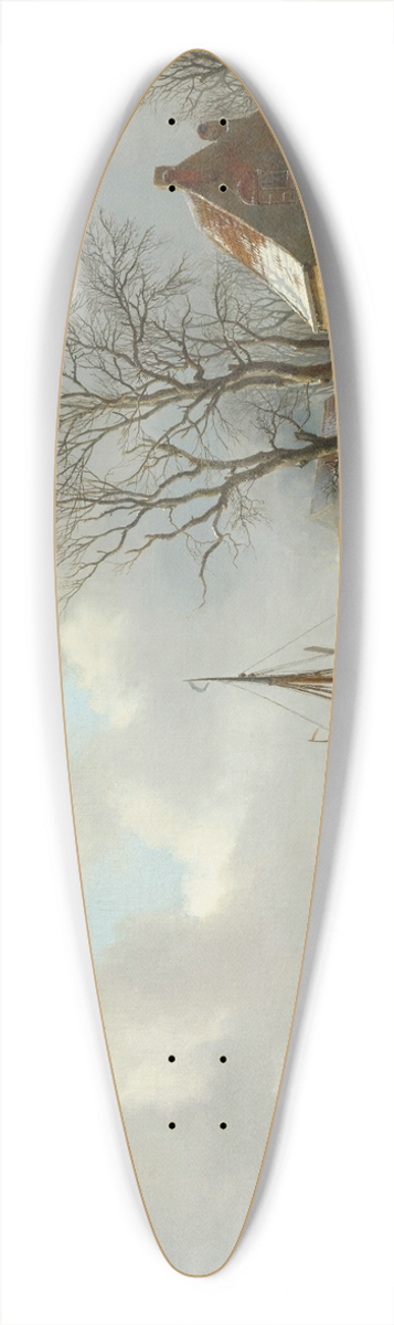 Andreas Schelfhout - Winter landscape with figures by a boat on a frozen waterway 39.3 inch art pintail longboard deck
