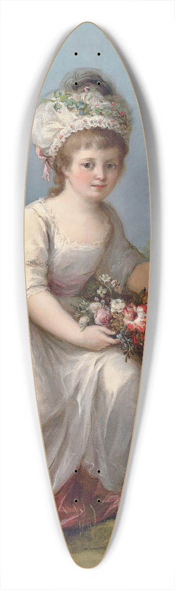 Angelica Kauffmann - Portrait of a young girl, full-length, seated in a white dress with a basket of flowers, in a landscape 39.3 inch art pintail longboard deck