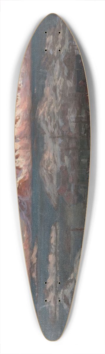 Anna Boberg - Fishing Harbour with Sunlit Mountains. Study from North Norway 39.3 inch art pintail longboard deck