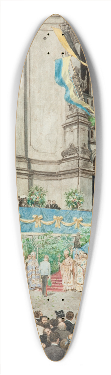 Antoni Kozakiewicz - The Emperor Welcomed in Front of te Cathedral of Saint George in Lviv 39.3 inch art pintail longboard deck