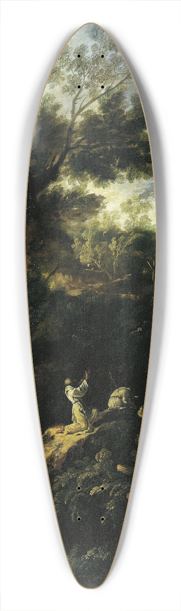 Antonio Francesco Peruzzini - Landscape with Two Praying Monks 39.3 inch art pintail longboard deck