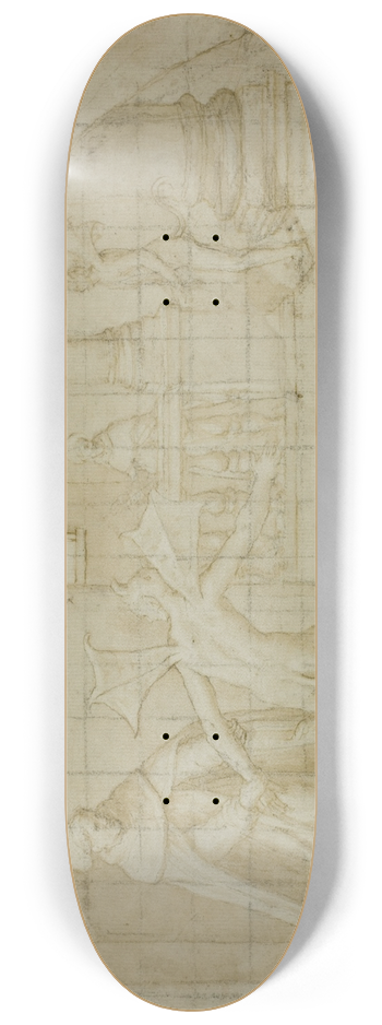 Bernardino Poccetti - Design for a Lunette; Devils and Saint in a Monastery 8.25 inch art skate deck