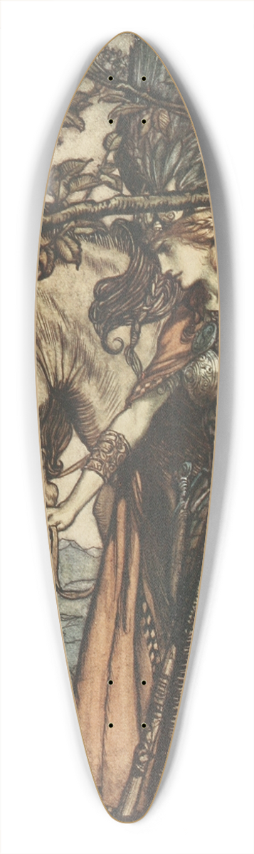 Arthur Rackham - Brunnhilde slowly and silently leads her horse down the path to the cave 39.3 inch art pintail longboard deck