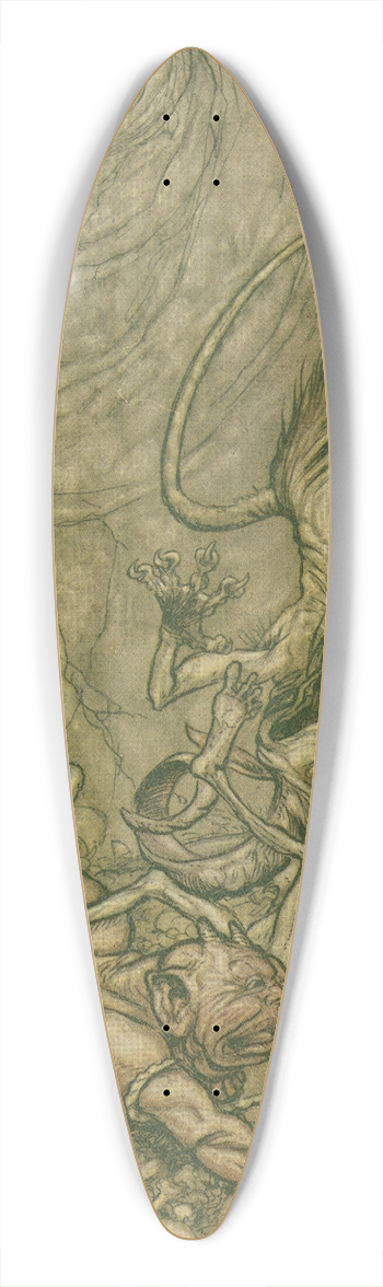 Arthur Rackham - Into the bottomless pit he fell slap. 39.3 inch art pintail longboard deck