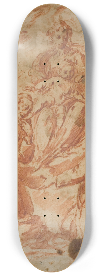 Bernardo Strozzi - Virgin and Child in Glory Worshipped by Two Monk Saints 8.25 inch art skate deck