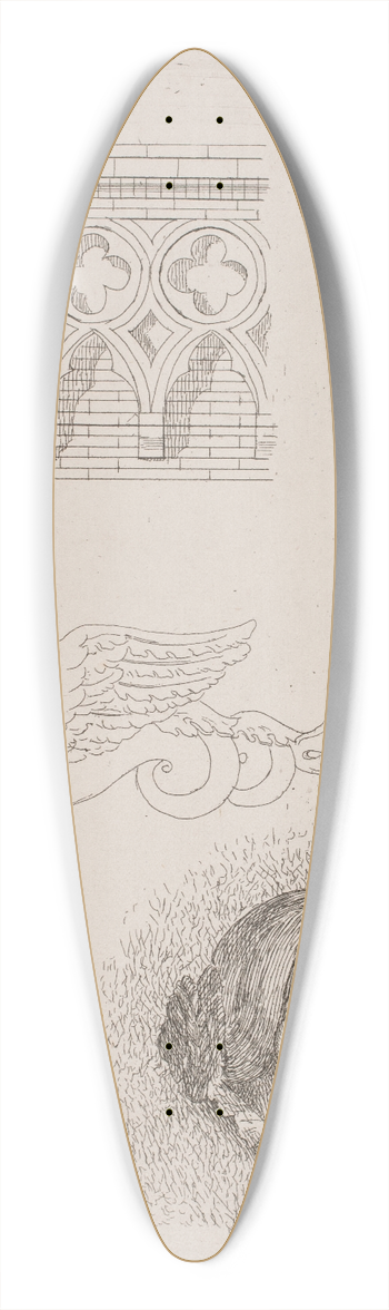 August Jerndorff - Prveblad med arkitektoniske fragmenter og Frk Buchheisters portrt 39.3 inch art pintail longboard deck