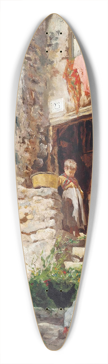 Aurelio Tiratelli - Playing on the steps of an Italian villa 39.3 inch art pintail longboard deck