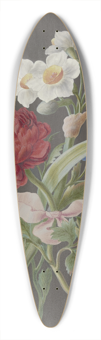 Barbara Regina Dietzsch - Blumengebinde mit roter Ranunkel (Ranunculus), weier Tazette (Narcissus tazetta) und blauer Blume mit Postillon 39.3 inch art pintail longboard deck