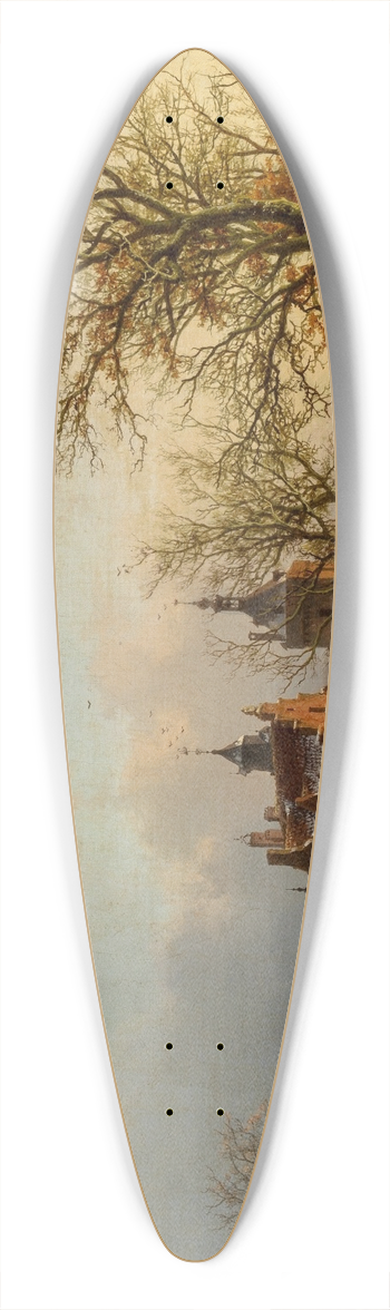 Barend Cornelis Koekkoek - Winter landscape with wood gatherers and skaters 39.3 inch art pintail longboard deck