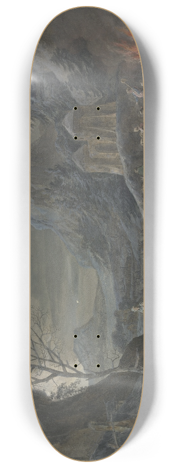 Bernhard Hendrik Thier - Winterlandschaft im Mondschein, rechts unterhalten Bauern ein groes Feuer 8.25 inch art skate deck