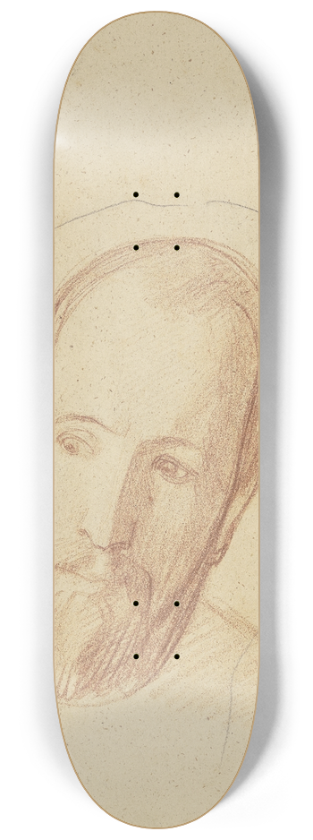 Bernhard von Neher the younger - Kopfstudie eines brtigen Mannes, Umrisslinie des Knabenkopfes der Vorderseite des Blattes im Profil nach links 8.25 inch art skate deck