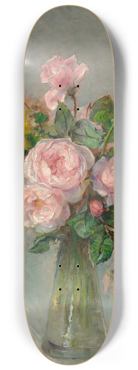 Bertha Wegmann - Roses in a glass vase 8.25 inch art skate deck
