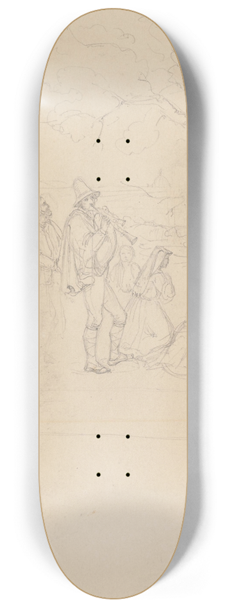 Adolph Tidemand - Figurer i landskap med hornblser i forgrunn 8.25 inch art skate deck