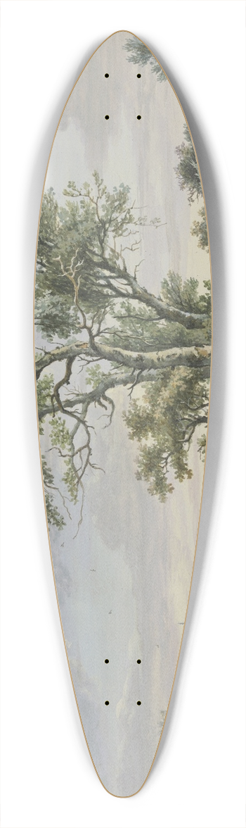 Carel Lodewijk Hansen - Baumgruppe am Wasser, ein Reiter auf einem Schimmel spricht mit einem sitzenden Bauern 39.3 inch art pintail longboard deck