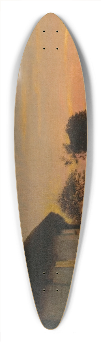 Carl Bloch - Evening lanscape with a house and garden by the sea. Ellekilde 39.3 inch art pintail longboard deck
